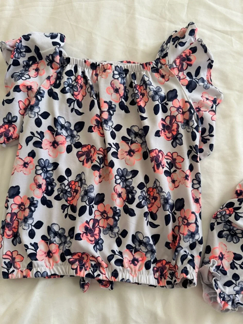 Little Lass White Tank & Ruffle Shorts Set with Pink and Navy Floral Print - Picture 5 of 9